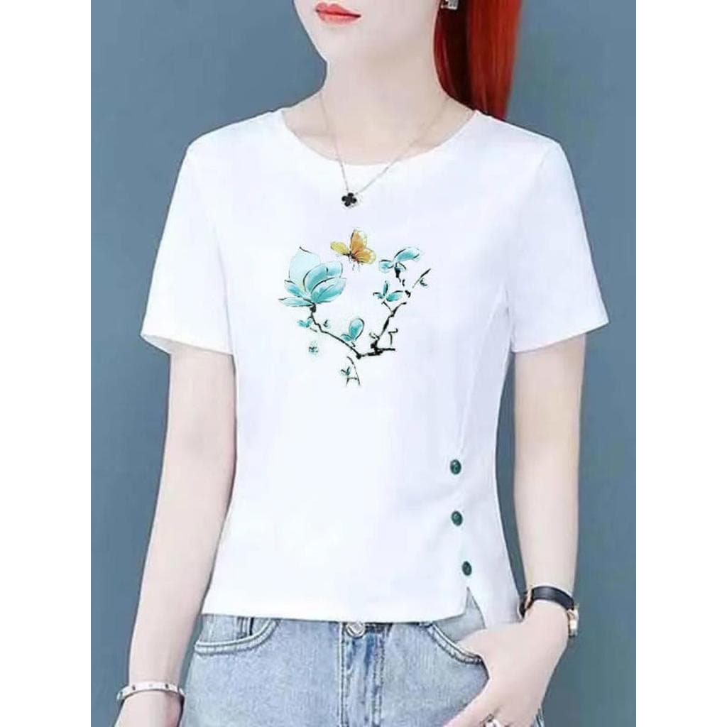 Camiseta de manga feminina 2024 novo estilo vestido de verão versão coreana solta All-Match Irregular curto mais magro o