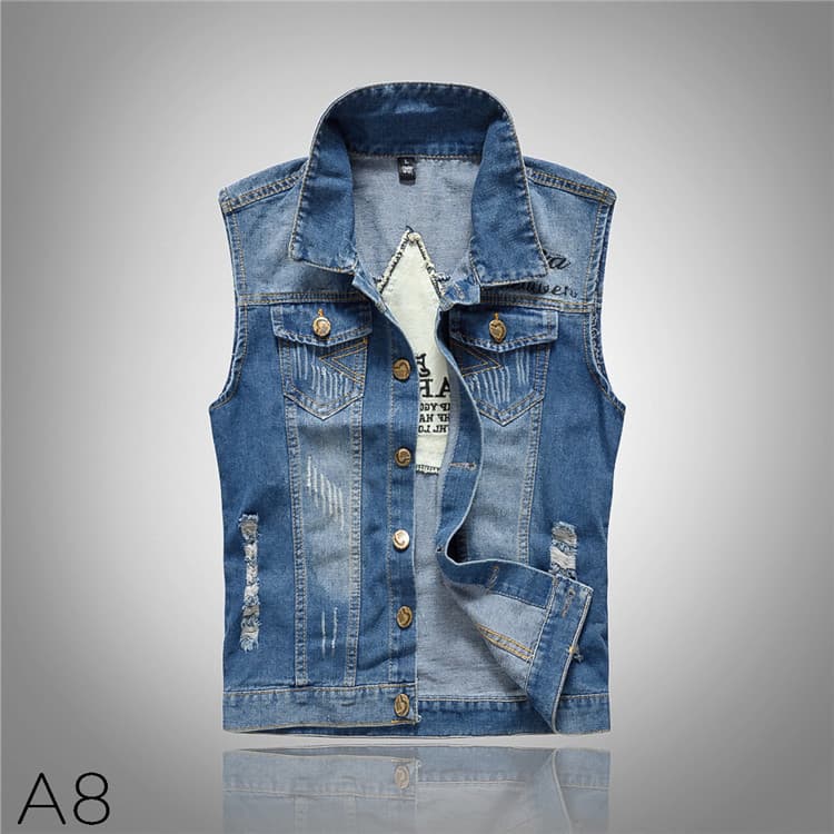 A8 único novo estilo versão coreana magro-ajuste na moda colete jeans masculino Plus Size colete jeans masculino