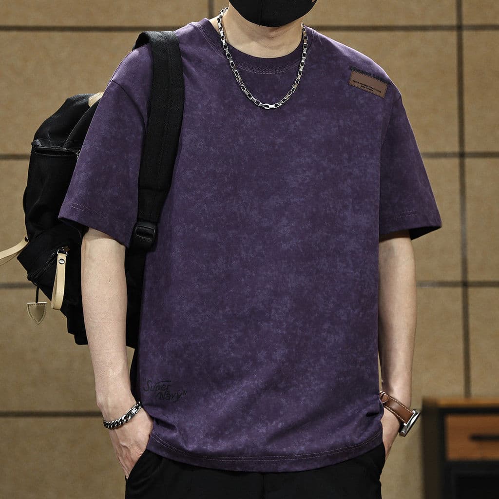 Camiseta masculina de manga curta com estampa pesada de algodão puro 2026 verão novo estilo solto tamanho grande Street