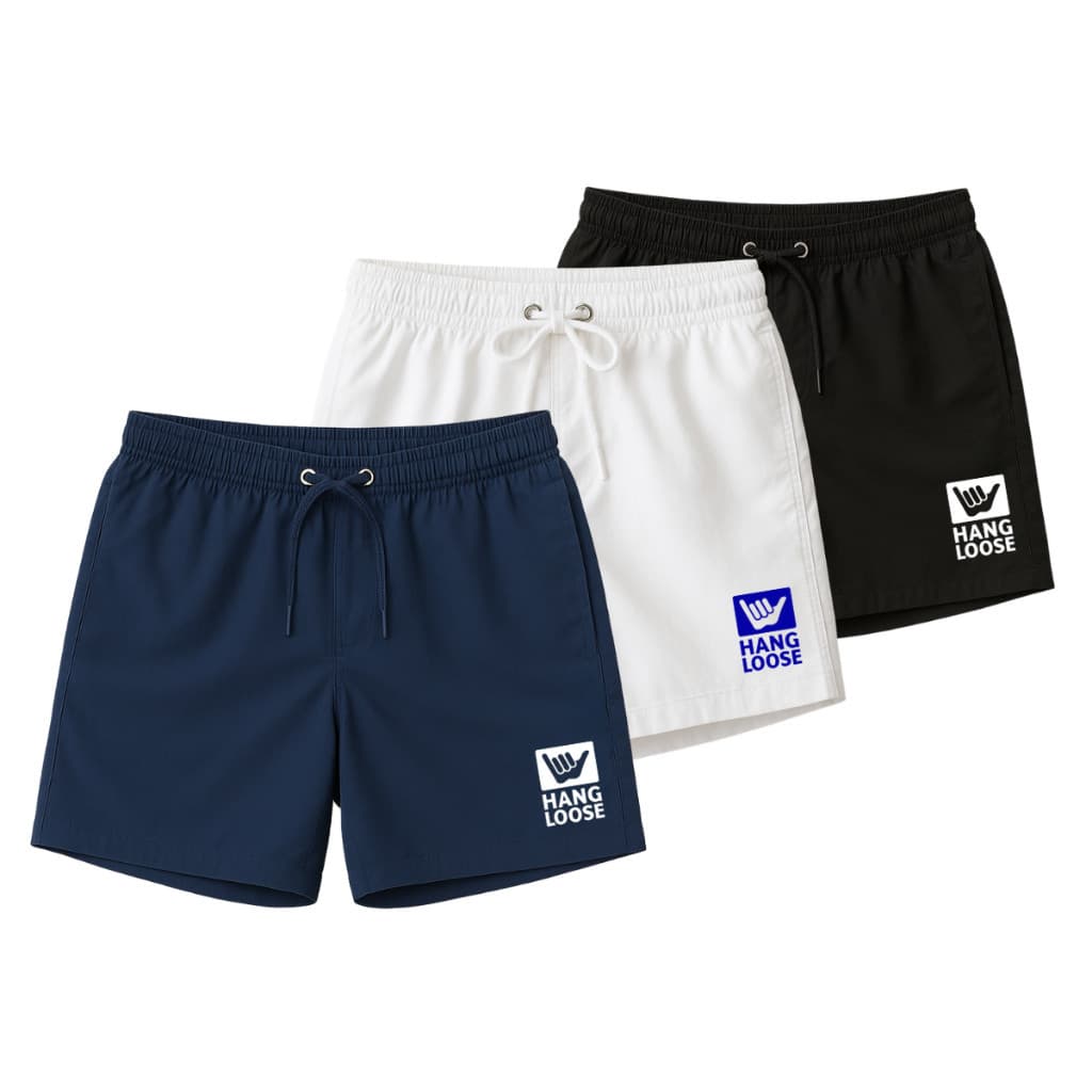 KIT 3 SHORTS HANG LOOSE SURFING BERMUDA TACTEL ELASTANO DRY FIT VERÃO SKATE RONALDINHO
