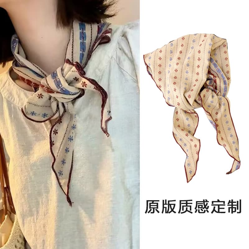 Francês Retro bordado Jacquard triângulo lenço feminino doce acessórios de cabelo beira-mar férias foto High-End lenço d