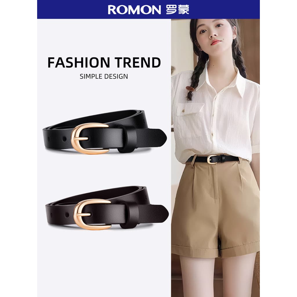 Romon cinto feminino de couro 2026 novo estilo de couro simples All-Match senhoras cinto fino com Jeans sensação de alta