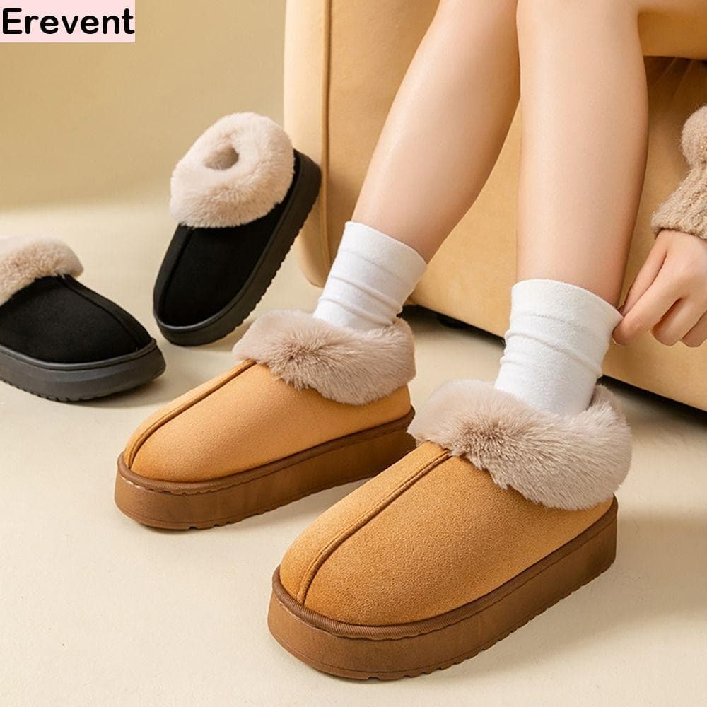 SUNSET Botas de Neve Fofas de Pelúcia Chinelo Macio Antiderrapante Sola Grossa Inverno Feminino Confortável