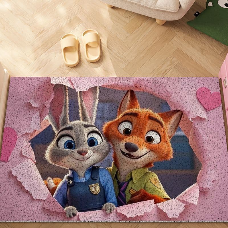 Animal louco dos desenhos animados cidade Judy Nick porta de entrada tapete anel de seda antiderrapante resistente à suj