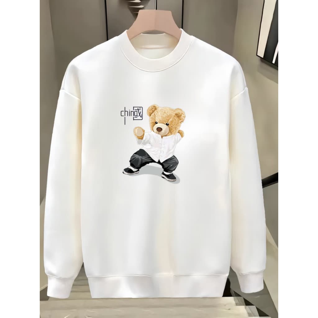 Novo estilo nacional na moda urso moletom outono inverno Casual All-Match moda roupas masculinas simples bonito de manga