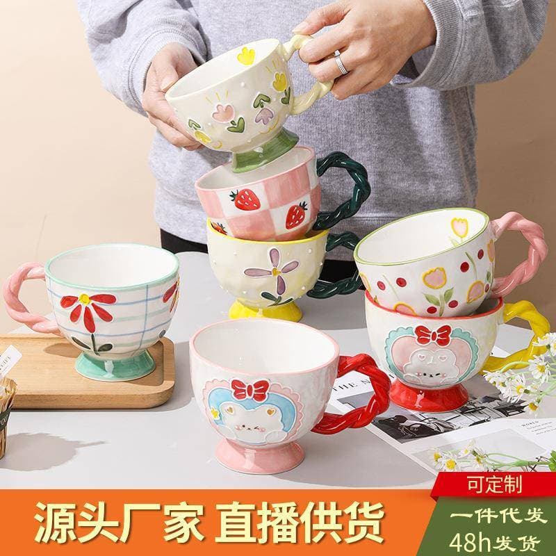 Bonito café da manhã copo de água menina caneca grande capacidade de alto valor cerâmica aveia copo escritório doméstico