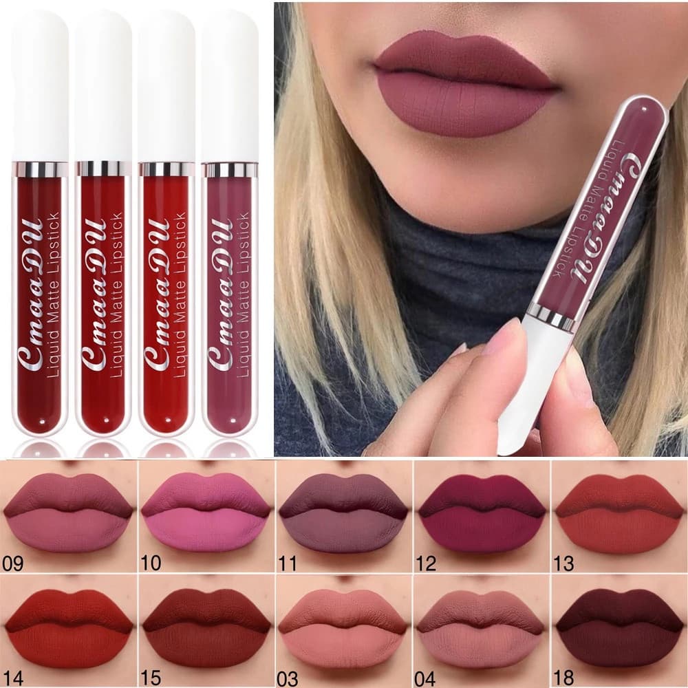 Batom/Gloss Labial em 18 Cores, Acabamento Matte/Delicado/Suave/À Prova d'Água, Não Pegajoso/Hidratante/Longa Duração/Nu