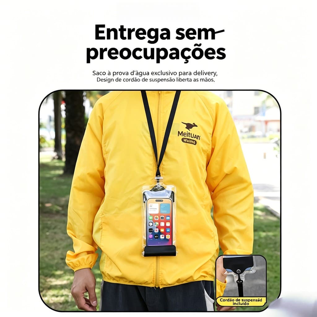 Bolsa impermeável para celular moto, tela sensível, ideal para entregadores de delivery