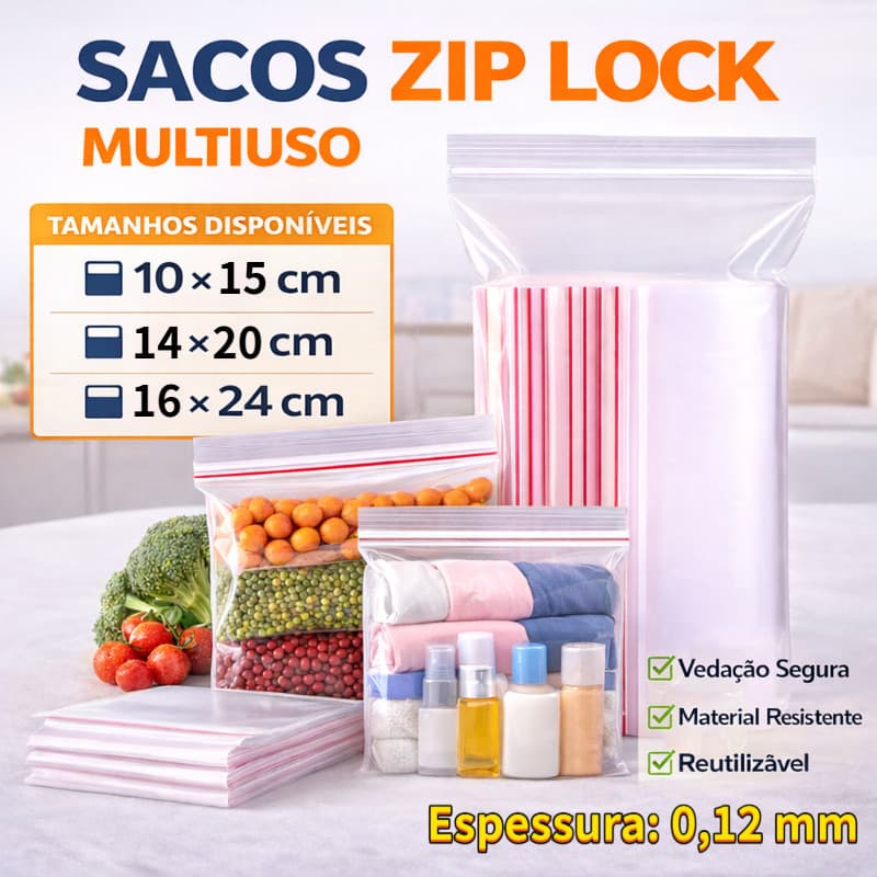 Saco Zip Lock Grande Plástico Fechamento Hermético Atacado Organização Abre Fecha Viagem e Maternidade