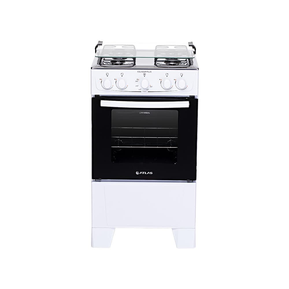 Fogão De Piso Atlas Coliseum Plus 4 Bocas Mesa Inox Forno 50 Litros Branco