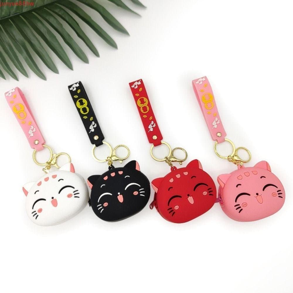 JUNYUE Bolsa De Moedas De Gato De Silicone , Carteira De Desenho Animado , Chaveiro , Boneca Kawaii , Mini Fone De Ouvid