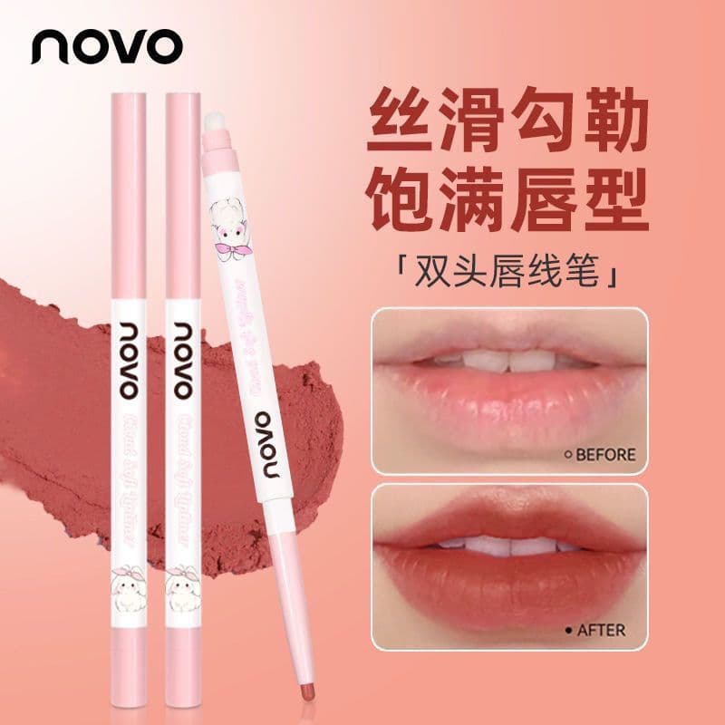 Vem com pincel labial!NOVO delineador labial de duas cabeças, cor Nude, linha de gancho, caneta batom para realce labial