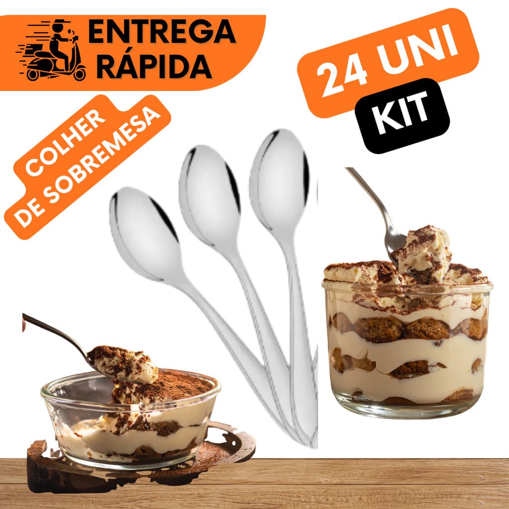 COLHER DE SOBREMESA COM 17CM COLHER DE AÇO INOX NÃO ENTORTA IDEAL PARA BOLO MOUSSE TORTASOBREMESAS