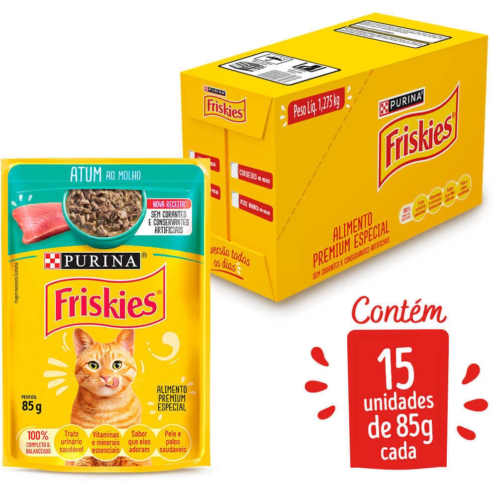 Ração Sachê Friskies Gatos Adultos Atum 85g Kit 15 Unidades