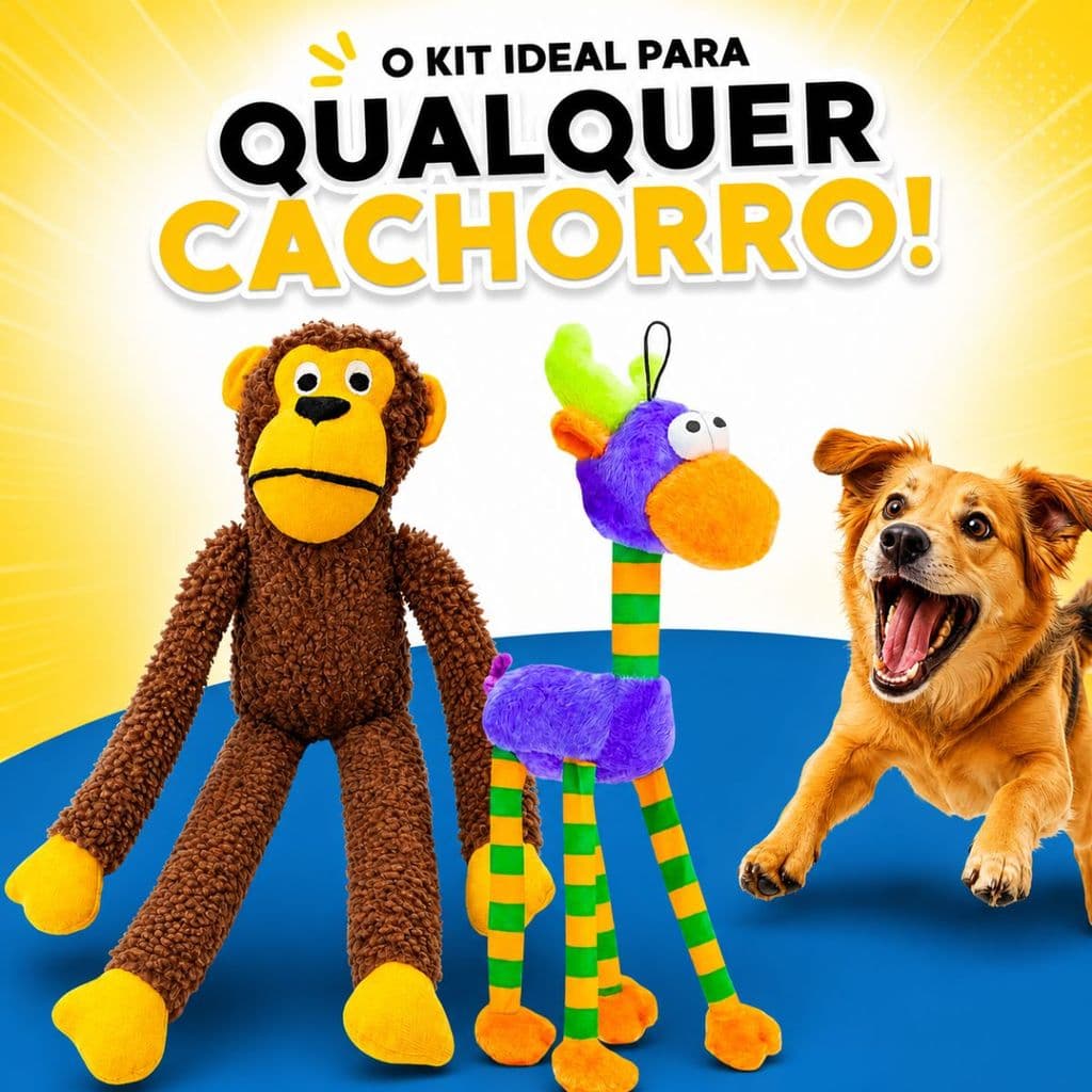 Kit Brinquedo Pelúcia Macaco + Alce Roxo para Cachorro com Apito