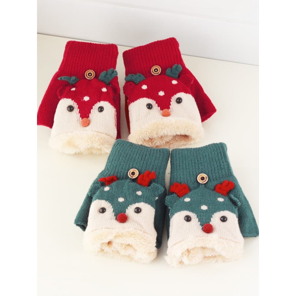 Luvas femininas inverno bonito estudante presente de natal dos desenhos animados lã de alce malha algodão à prova de fri