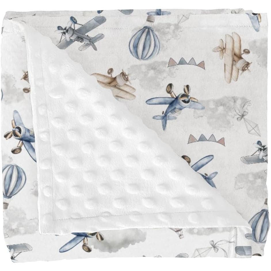 Manta de Bebê Vintage com Estampas de Aviões, Helicópteros, Balão de Ar Quente e Nuvens, Tecido Macio de Mink com Revers