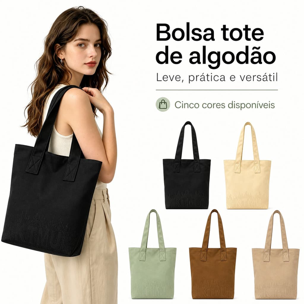 Bolsa Tote Lona Feminina | Sacola Grande Trabalho Faculdade | 5 Cores