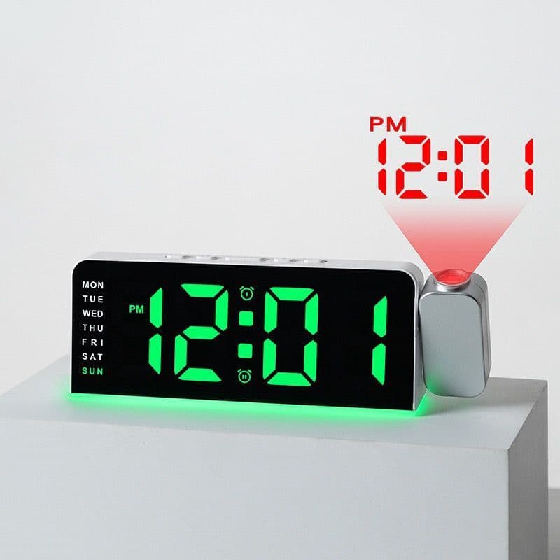 Relógio Despertador Digital LED 23cm com Projetor, Temperatura e Espelho para Quarto