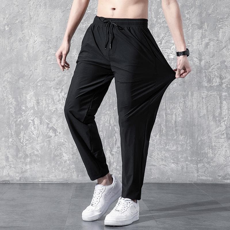 Calças casuais de perna reta masculinas outono calças finas versão coreana na moda Leggings calças soltas de seda gelo c