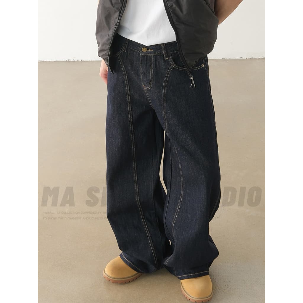 2026 novo estilo americano Retro Denim azul cor primária Machete Jeans masculino solto All-Match Casual calças compridas