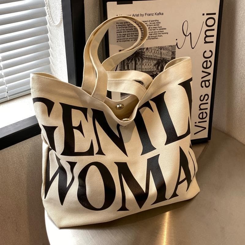 Bolsa de lona com letras de grande capacidade feminina verão novo estilo influenciador moda sacola de um ombro