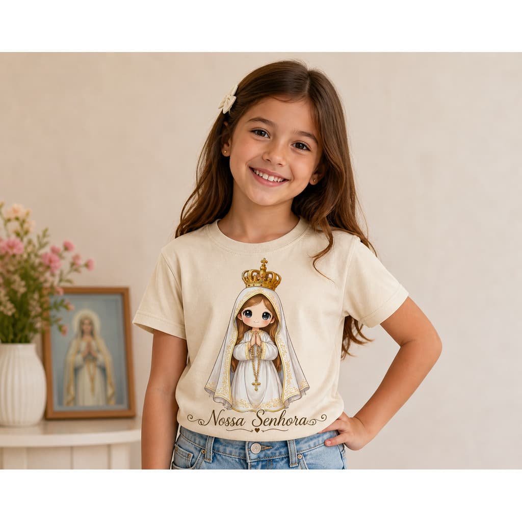 Camiseta Infantil Nossa Senhora – Estampa Religiosa Delicada