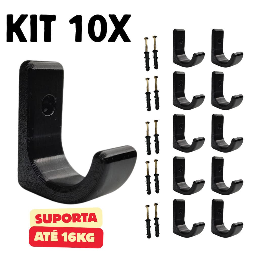KIT 10 Gancho Grande Reforçado Multiuso de Parede - Mochila Toalha Roupas