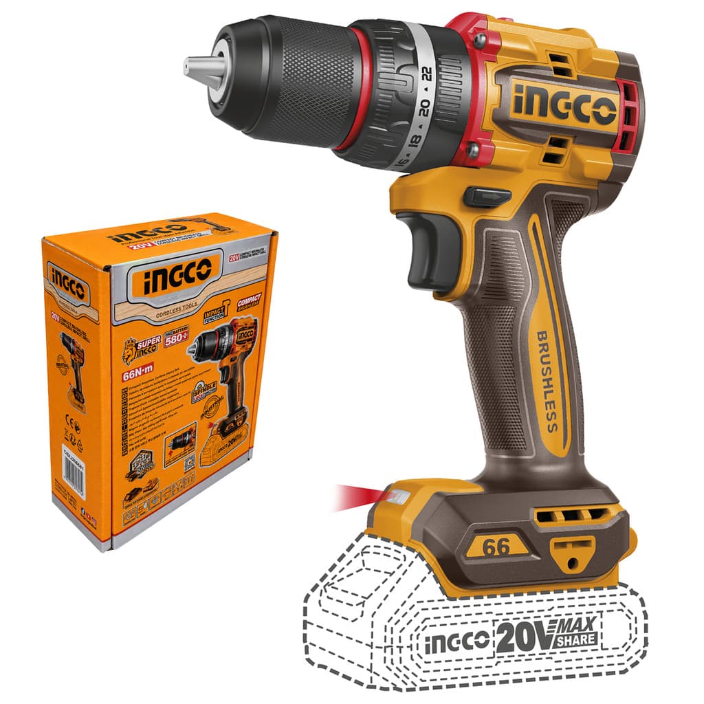 Parafusadeira Furadeira Impacto Brushless 20V 66Nm Alto Torque Mandril 13mm Profissional CIDLI206681