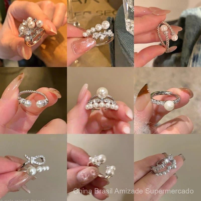 Anel de Pérola Diamante Gypsophila Retro Luxo Leve de Alta Qualidade