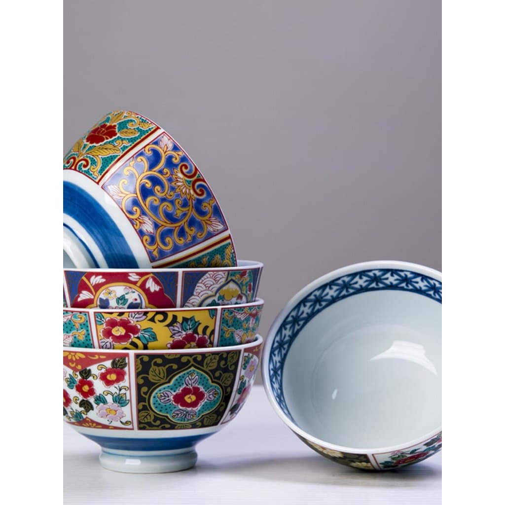 Estilo japonês Underglaze cor grelhado flor talheres casa cheia fragrância tigela de arroz doméstico comer tigela Imari