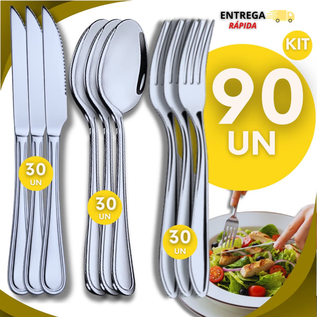 Kit Talheres Com Colher Garfo e Faca Faqueiro Inox Cozinha Restaurante Mesa Posta Jantar Buffet