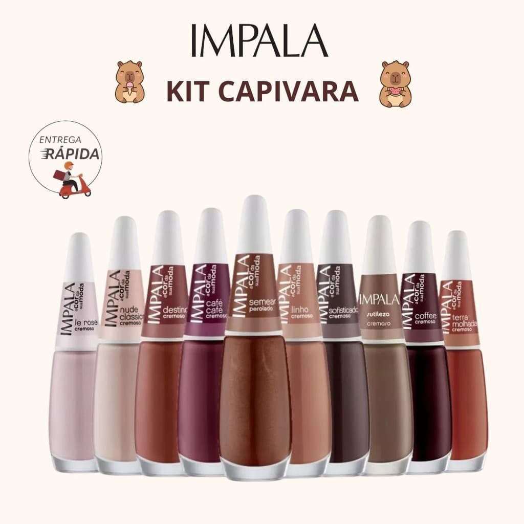 Kit 10 Esmaltes Capivara Impala Marrom Nude Esmalte Atacado