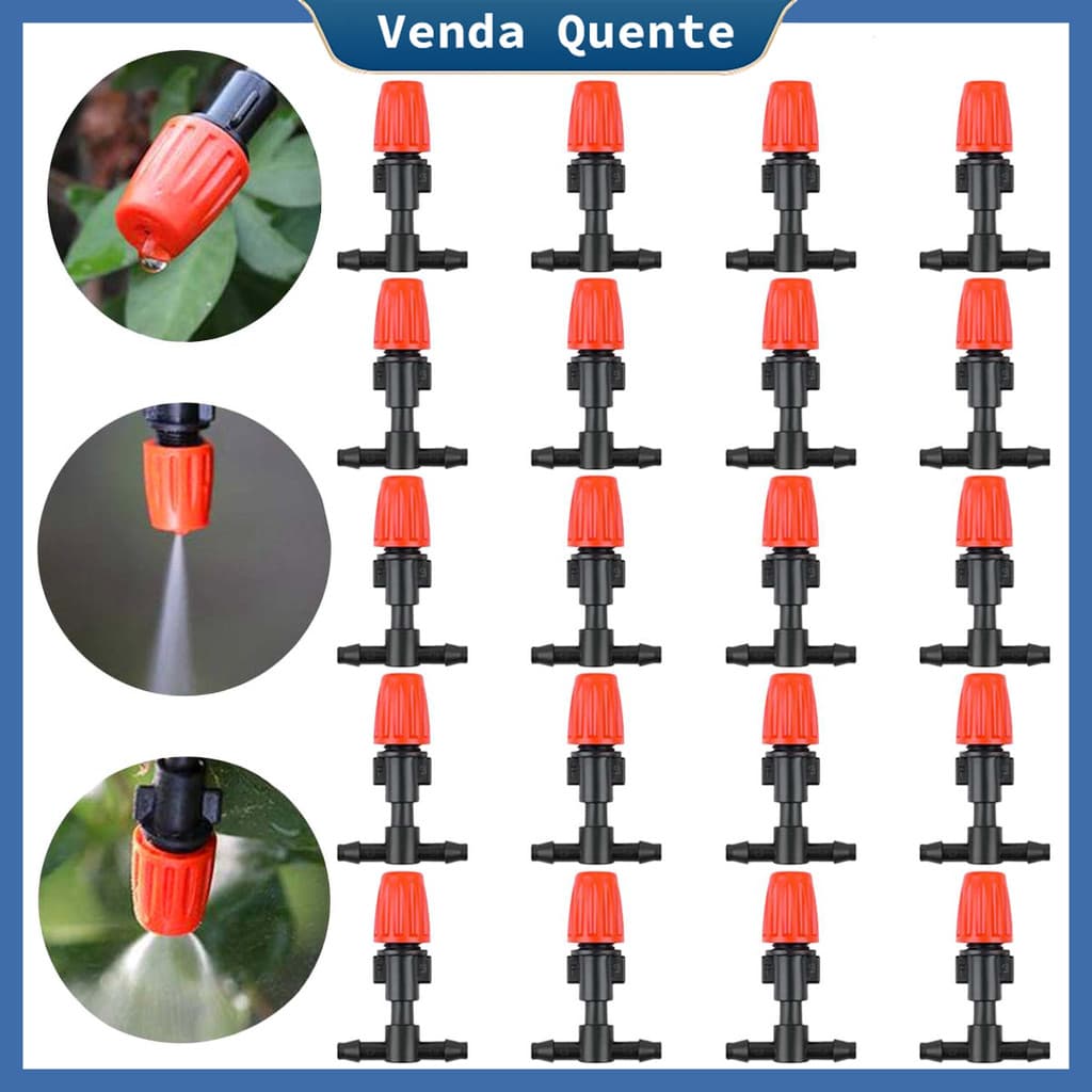 20 Peças Bicos Nebulizadores Ajustáveis com Conexão T para Irrigação | Compatível com Microtubo 4/7 mm, para Hortas