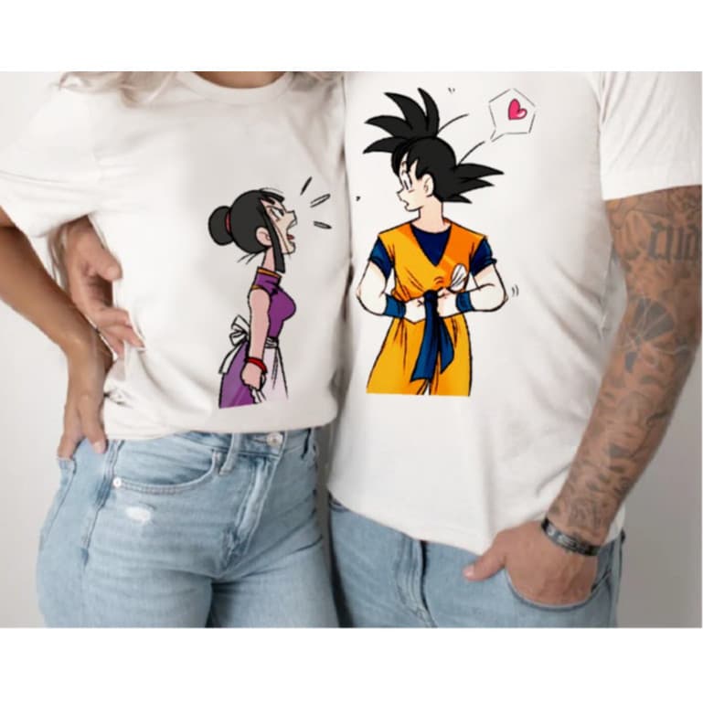 kit camiseta namorados goku e chichi, presente criativo dragon ball namorado e namorada