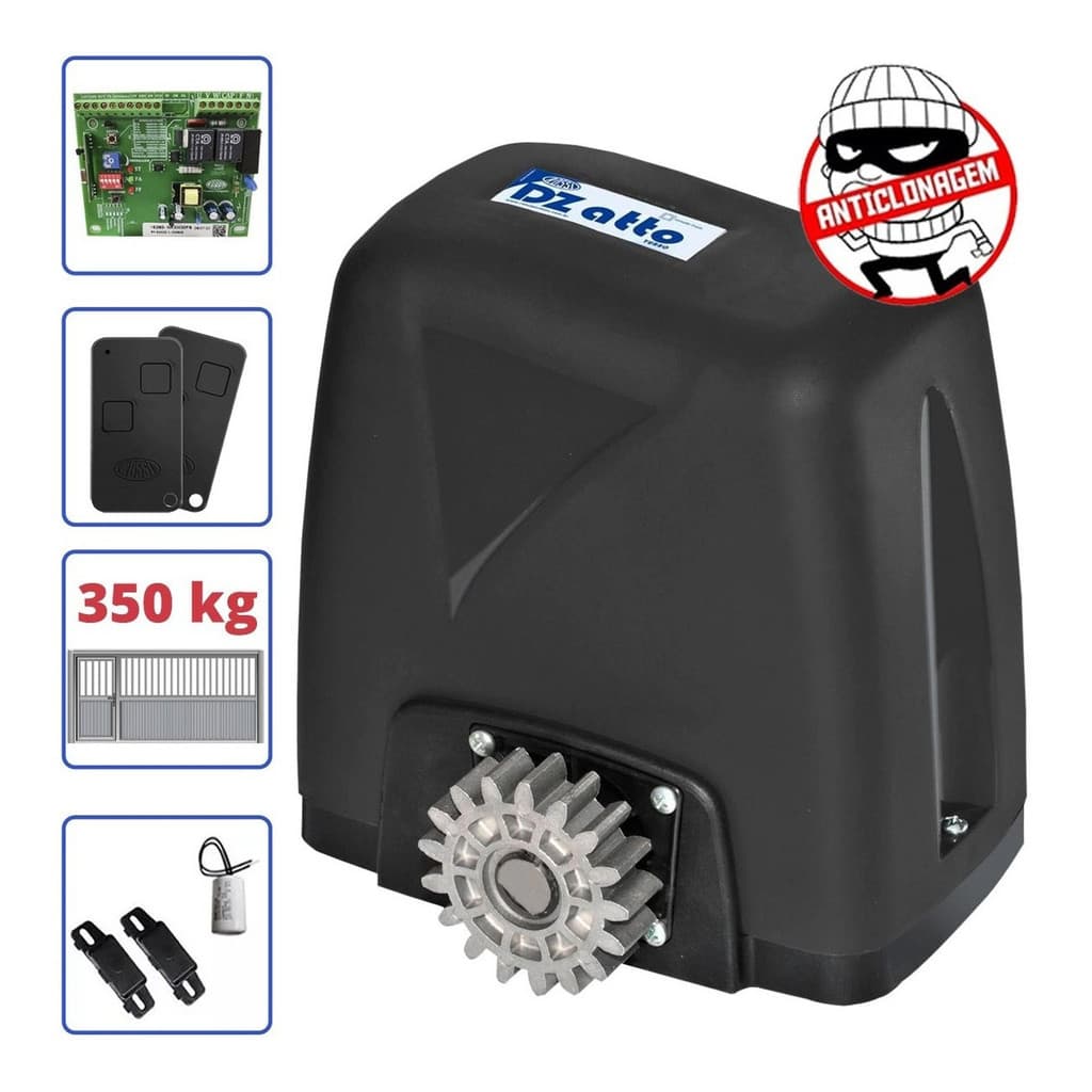 Motor Portão Rossi DZ Atto Turbo 350Kg 1/5 Deslizante Automático de Correr Eletrônico Com Abertura Rápida