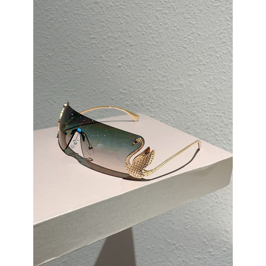 Metal sem moldura pequeno cisne óculos de sol siameses moda única rua tiro óculos de sol feminino High-End europeu ameri