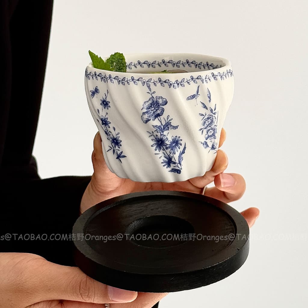 Laranjas Retro artesanal Irregular azul branco orquídea cerâmica copo de mão xícara de café pires guirlanda Latte copo p