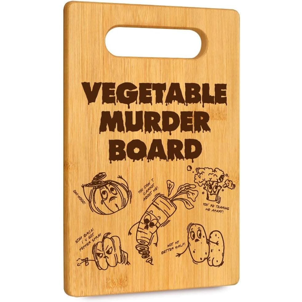 Tábua de Corte Divertida com Tema de Vegetais Assassinos para Halloween, Tábua de Bambu para Servir Alimentos com Humor
