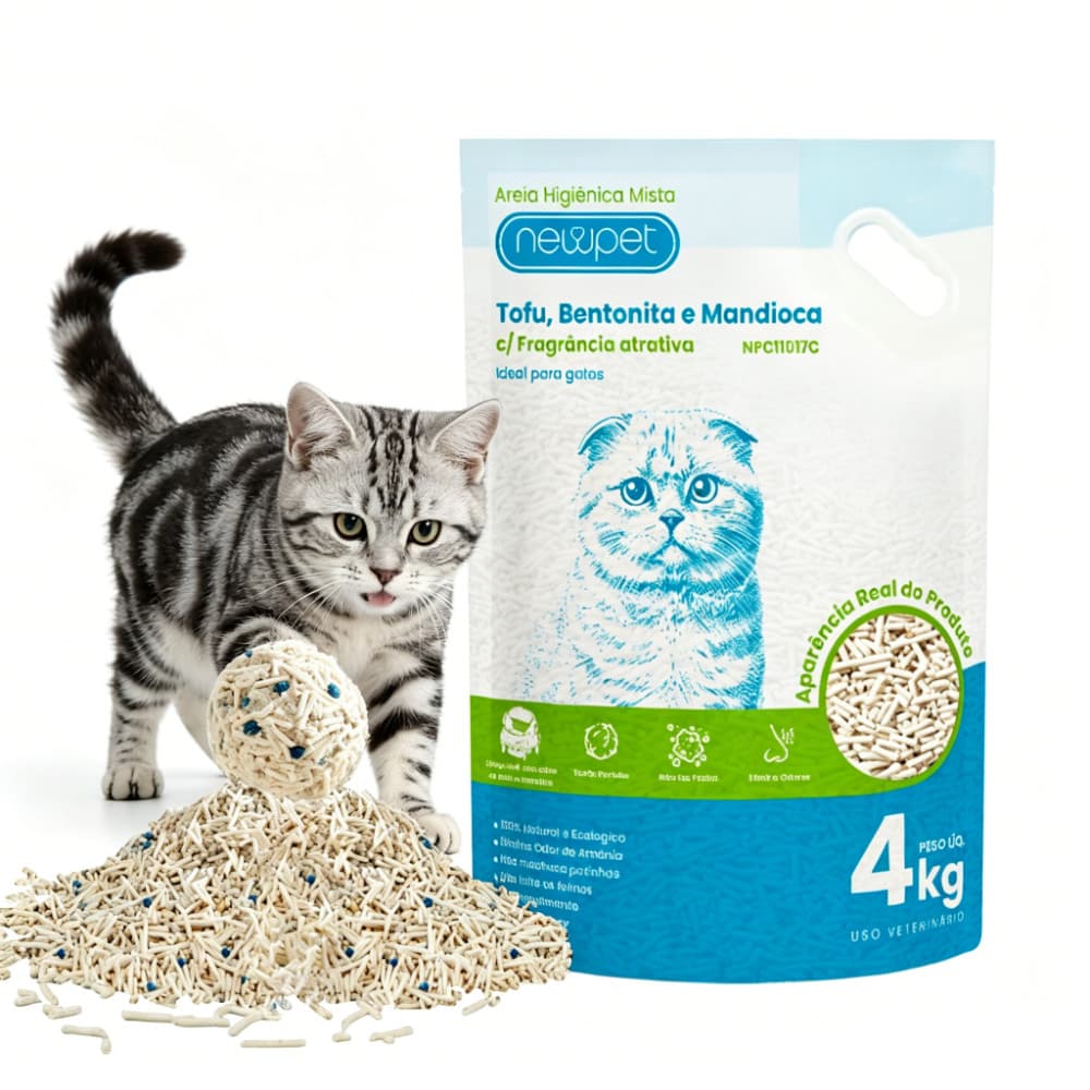 Newpet Kit Tofu, Mandioca e Bentonita Atacado Areia Biodegradável Tofu 4kg