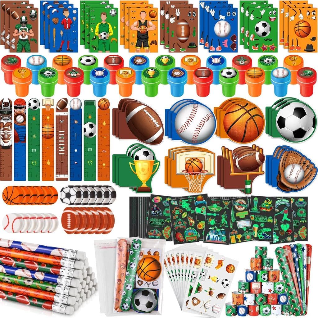 BenLouis 120 Peças Lembrancinhas para Festas Esportivas, Lápis e Adesivos de Basquete, Futebol e Beisebol, Material Esco