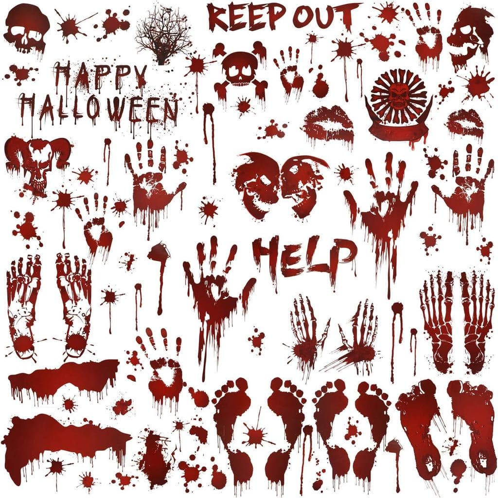HOWAF 80+ peças Adesivos de Janela de Mãos Sangrentas Assustadoras de Halloween, Decalques de Impressões de Mãos e Pés c