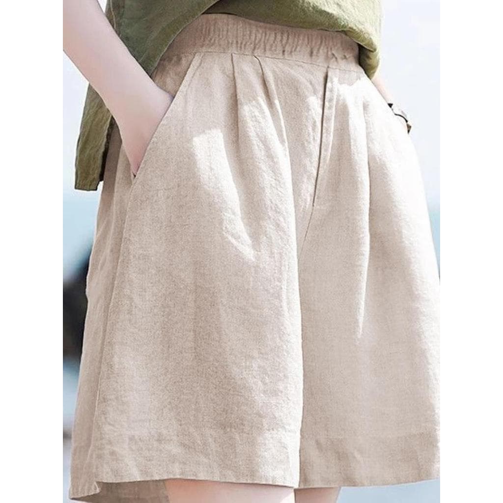 ~~ Calça recortada de linho solta retrô Casual Shorts algodão linho calça feminina vestido