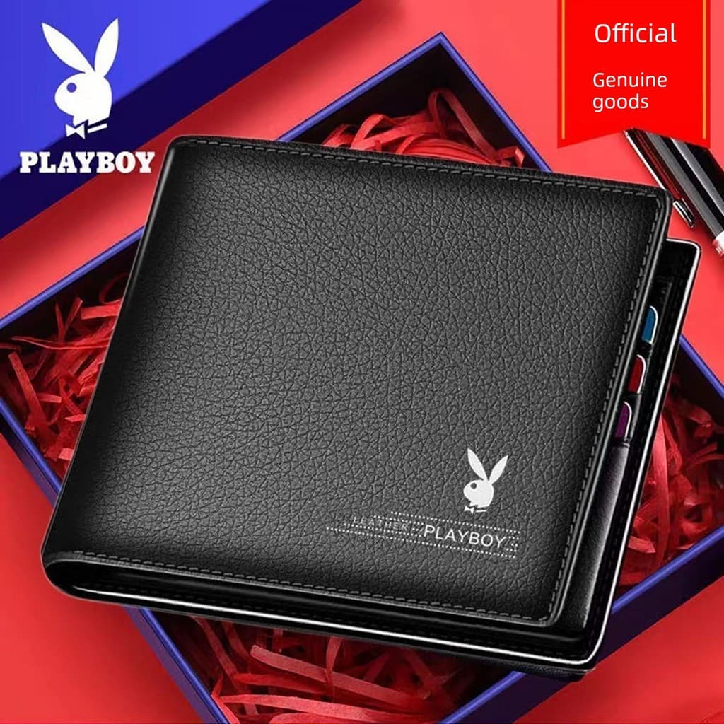 Playboy textura de couro genuíno carteira masculina carteira curta carteira masculina bolsa de moedas genuína meninos jo