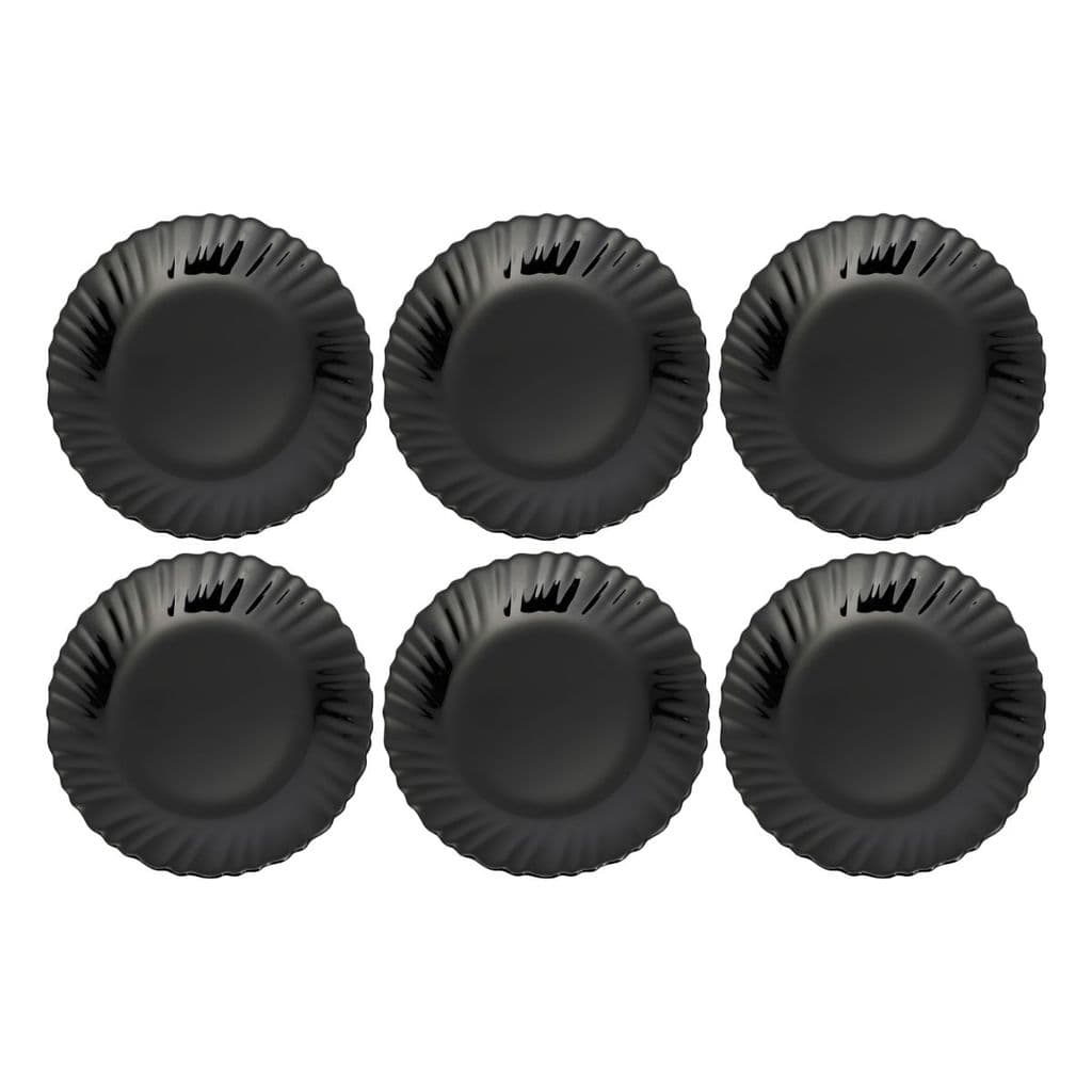 Conjunto 6 Pratos De Sobremesa Vidro Preto Feston 19 Cm Kit De Pratos Para Doces 6 Peças Em Casa Tem