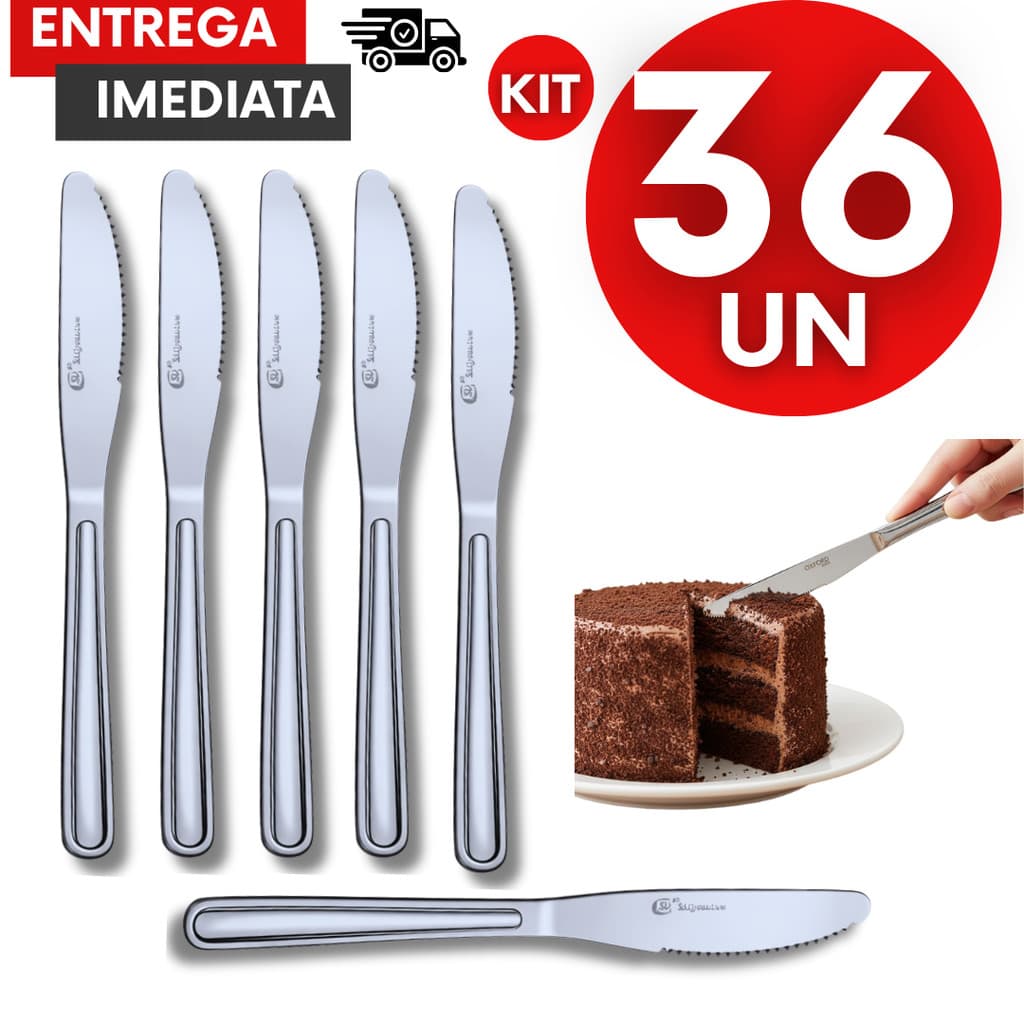 Kit Faca De Sobremesa Inox 17,5cm Multiuso Buffet Festa Casa Cozinha Utensílios