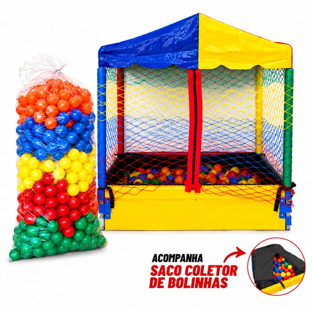 Kit Piscina de Bolinhas Infantil com 500 Bolinhas Coloridas e Saco Coletor Reforçado