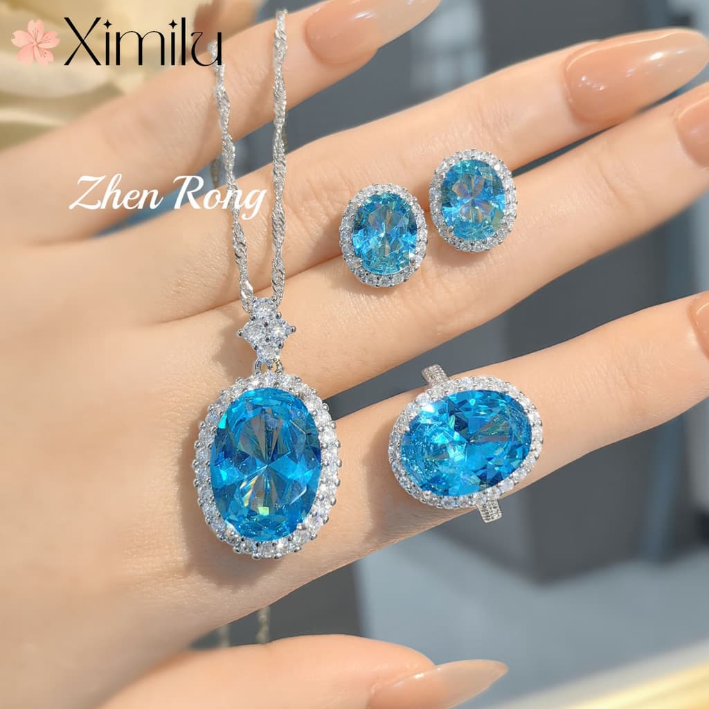 ❤ Original multicolorido diamante pombo ovo conjunto de jóias pingente feminino requintado colar Aquamarine brincos rosa