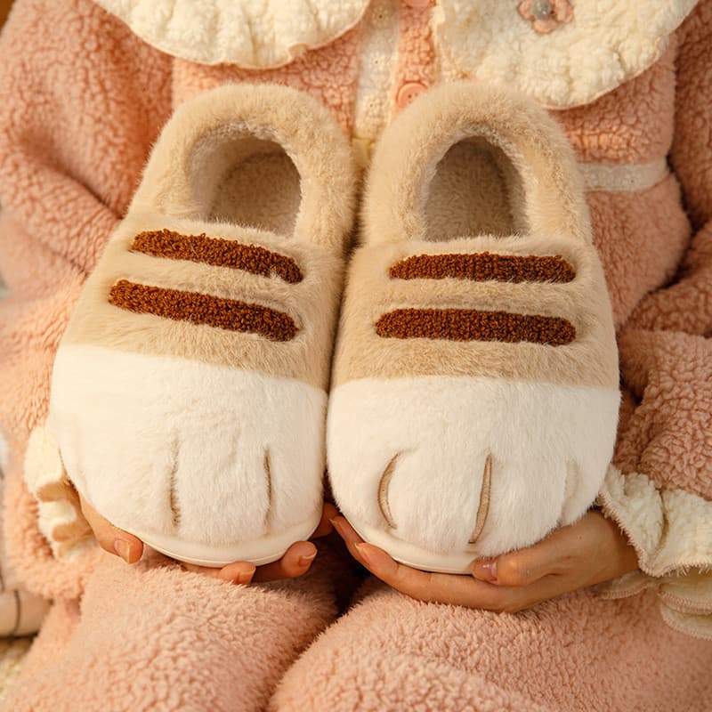 Chinelos de garra de gato fofos chinelos de algodão 2025 novo estilo outono inverno chinelos de algodão de sola grossa c