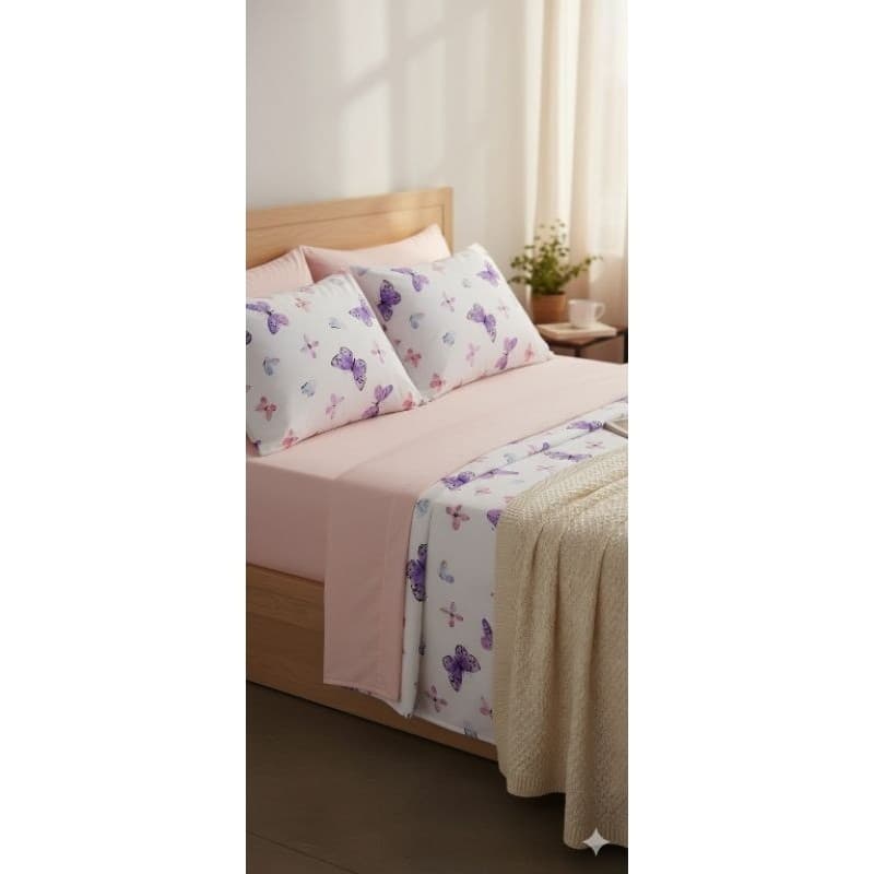 Par de Fronhas 50x70 | Borboletas Roxas no Percal Premium com Zíper Embutido – Toque Suave & Elegância no seu Quarto
